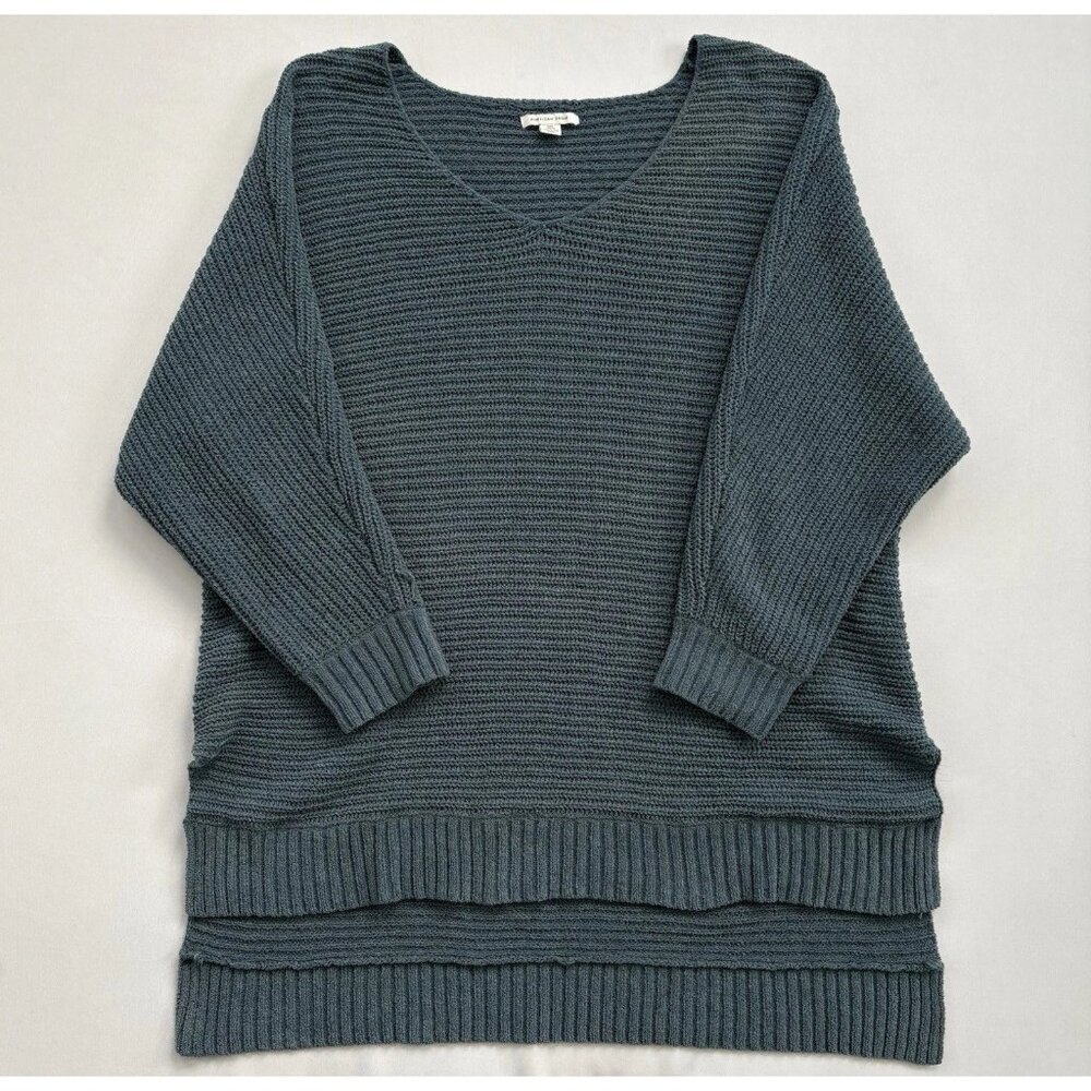 American Eagle Women’s L/XL Oversized Teal V- Neck Hi Lo Knit Sweater Chenille